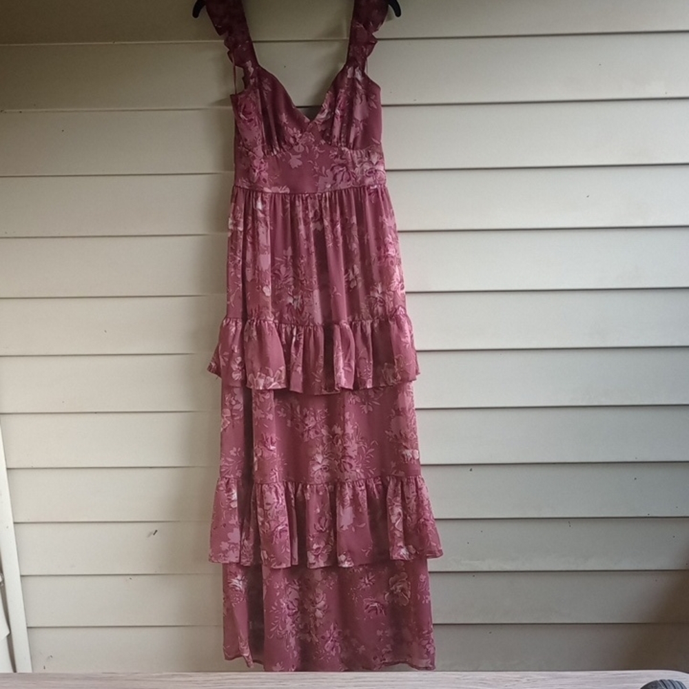 miami Pink Floral Ruffle Maxi Dress